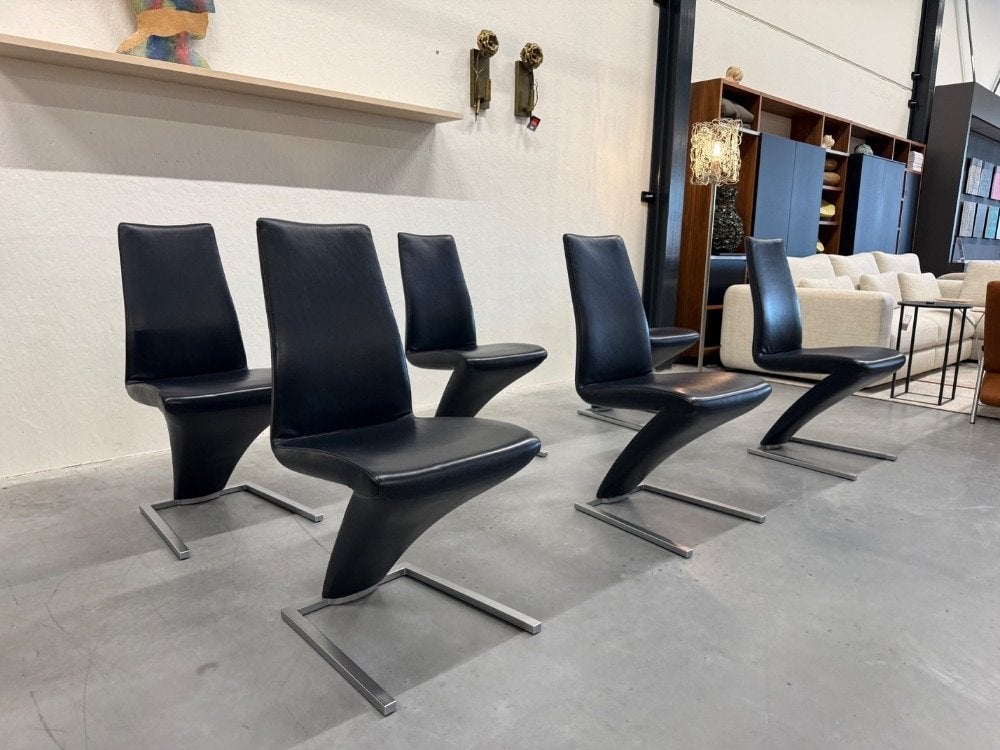 6 Als nieuw Rolf Benz 7800 Eetkamerstoel blauw leer Design, Blauw, Leer, Ophalen of Verzenden, Zo goed als nieuw
