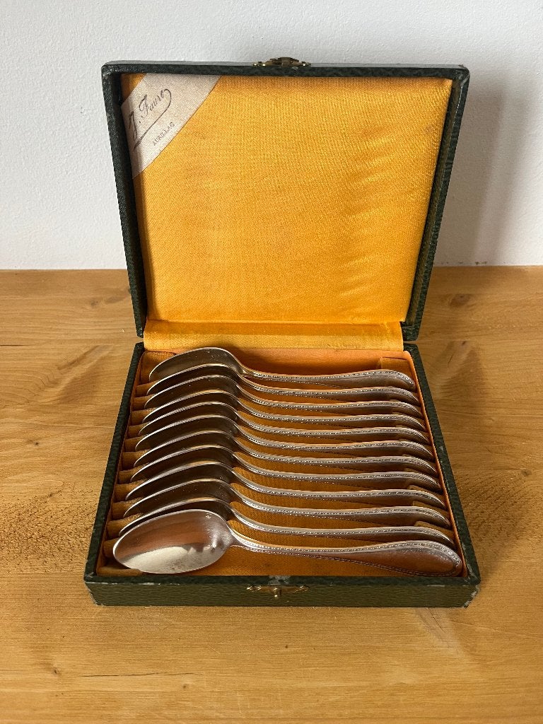 Antieke verzilverde lepelset in originele doos, Ophalen of Verzenden