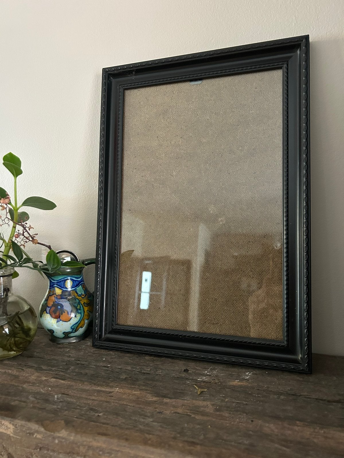 Grote zwarte lijst met kleine bobbel in glas, Minder dan 50 cm, Gebruikt, 50 tot 75 cm, Ophalen of Verzenden