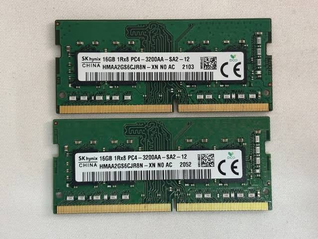 2x16GB SKhynix pc4 ddr4 sodimm 3200AA (dus32GB), Computers en Software, RAM geheugen, Ophalen, 32 GB, DDR4, Zo goed als nieuw