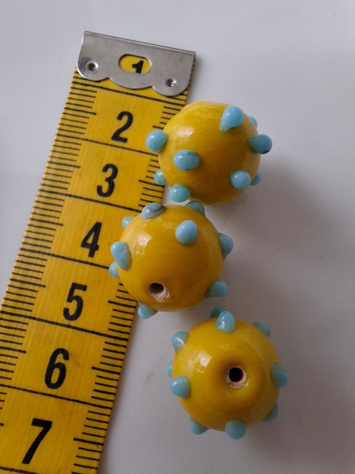 3 stuks grote lampwork glaskralen geel blauw kralen, Kraal, -, -, Nieuw