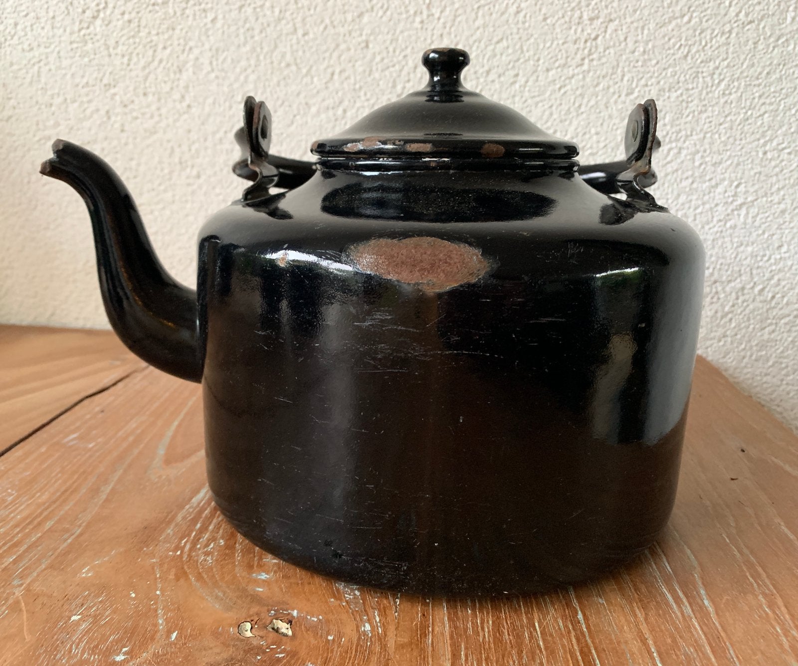 Grote zwarte emaille theepot - koffiepot - waterketel, Antiek en Kunst, Antiek | Emaille, Ophalen of Verzenden