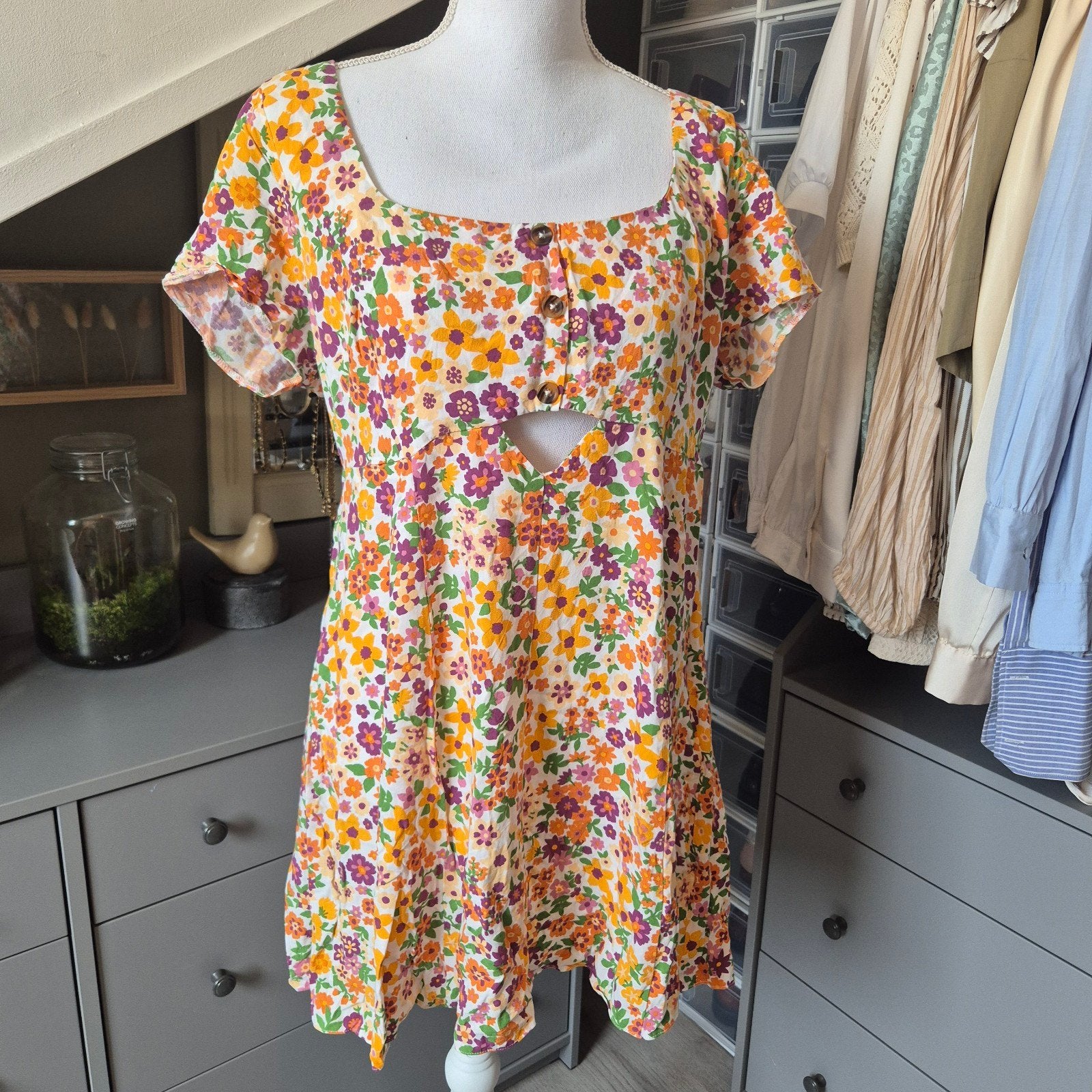 ASOS DESIGN Mini Tea Dress met Bloemenprint – Maat 44 (XL), Meerkleurig, Maat 42/44 (L), Ophalen of Verzenden, Zo goed als nieuw