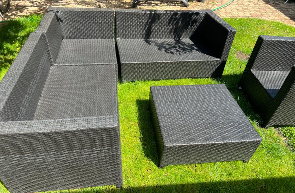 Zwarte Wicker Loungeset met Roze Kussens, Tuin en Terras, Ophalen, Gebruikt