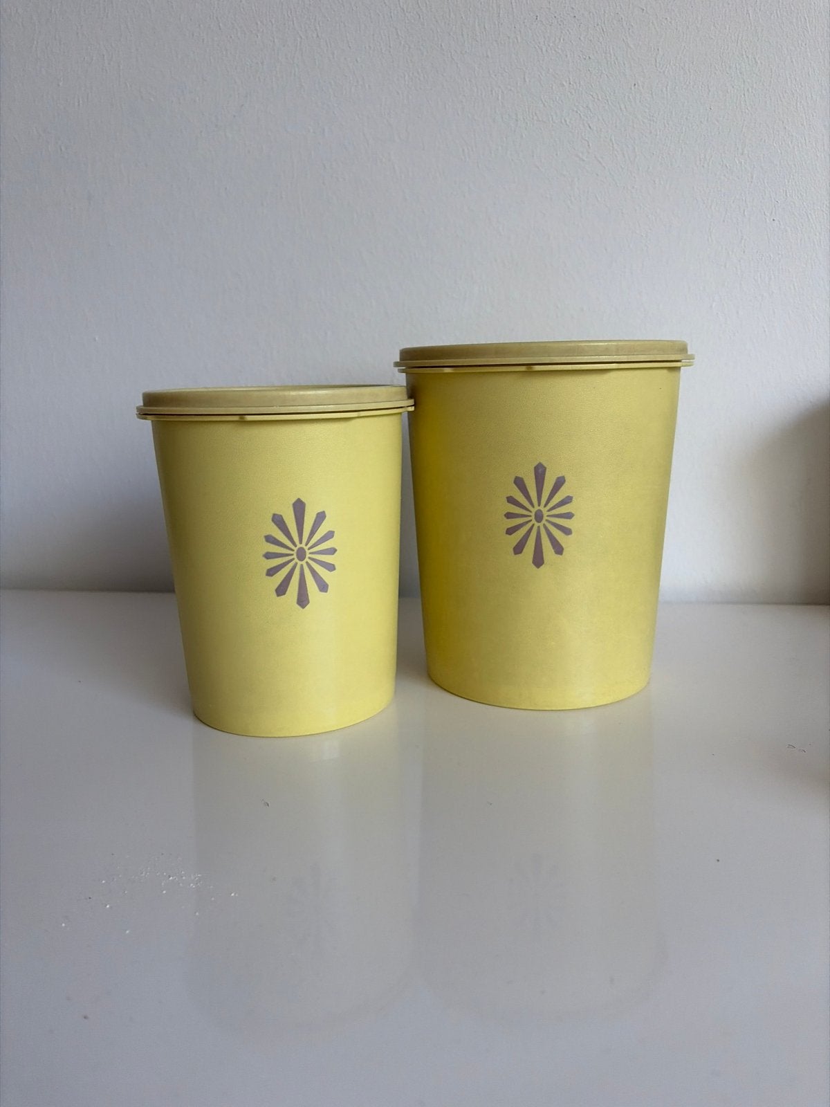Vintage Tupperware Bewaardozen Set 811-7 en 809-8 Geel, BPA-vrij, Gebruikt, Geel, Ophalen of Verzenden