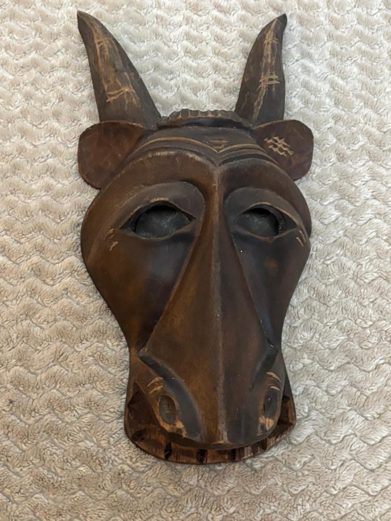 Afrikaans houten dieren masker /Antilope / Bok., Ophalen of Verzenden, Zo goed als nieuw, Beeldje of Figuurtje
