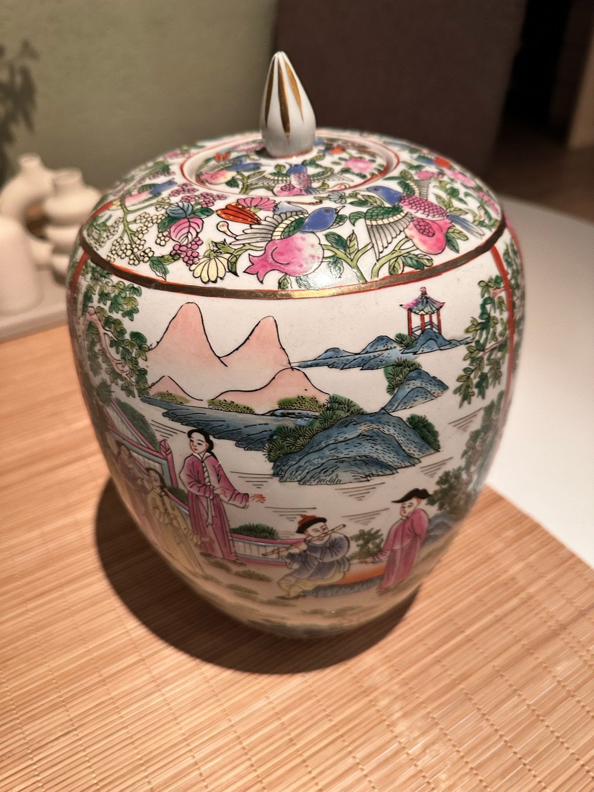Antieke Chinese Gemberpot met Scènes en Vogels, Ophalen of Verzenden