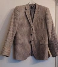 Als Nieuw Colbert 100% linnen H&M Beige ecru Streep 48 m, Verzenden, Zo goed als nieuw, Maat 48/50 (M), Beige