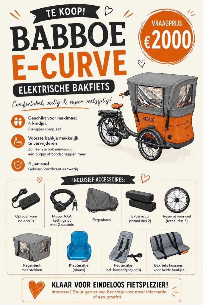 Elektrische bakfiets met accessoires, Gebruikt, 2 kinderen, Elektrisch, Trommelrem
