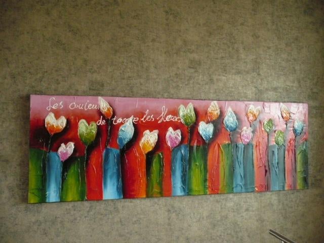 Zeer abstracte schilderij met tulpen motief, Antiek en Kunst, Kunst | Schilderijen | Klassiek, Ophalen