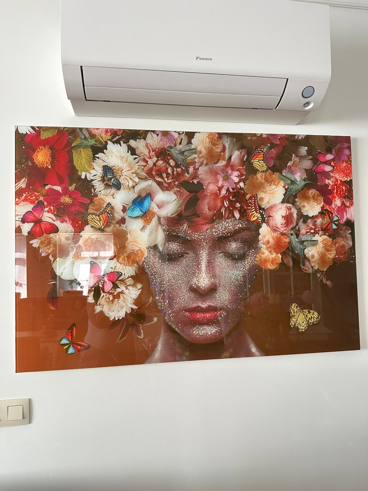 Glasschilderij, Antiek en Kunst, Kunst | Schilderijen | Modern, Ophalen, Glas, Ophangklaar, Bloemen