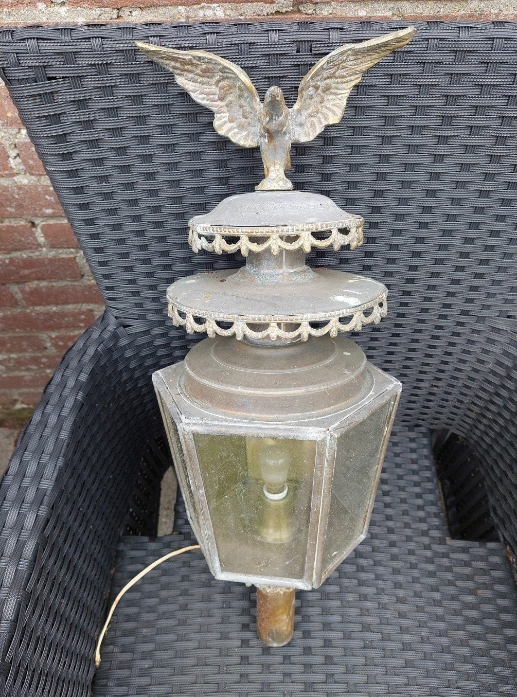 Vintage messing koetslamp met adelaar ca. 1900, Ophalen of Verzenden