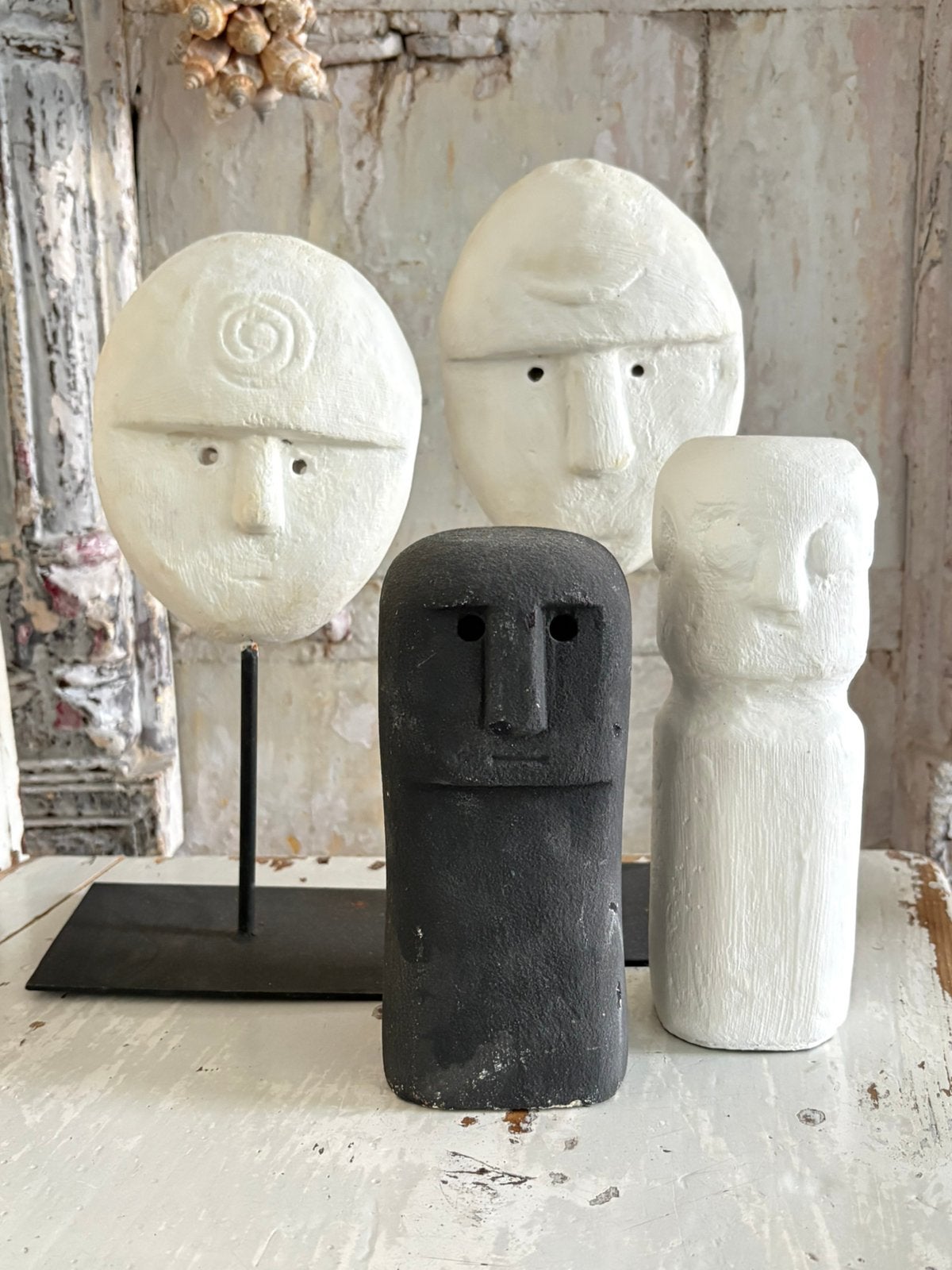 Decoratieve masker beeldjes - set van 4, Minder dan 20 cm, Ophalen of Verzenden, Handgemaakt, Wit
