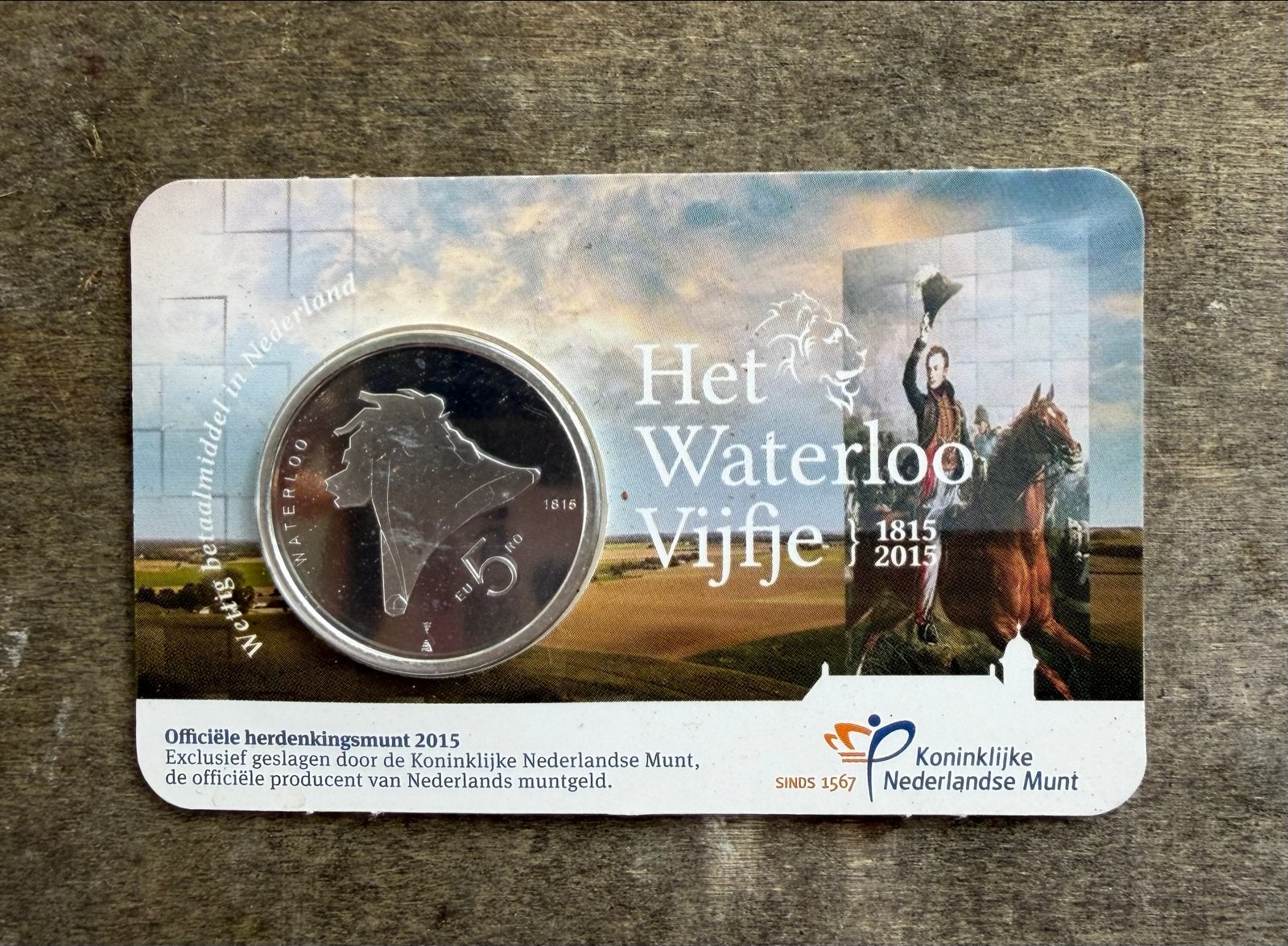 Het Waterloo Vijfje 2015 - Zwaar Verzilverde €5 Munt, Koningin Beatrix, Zilver, Euro's, Ophalen of Verzenden