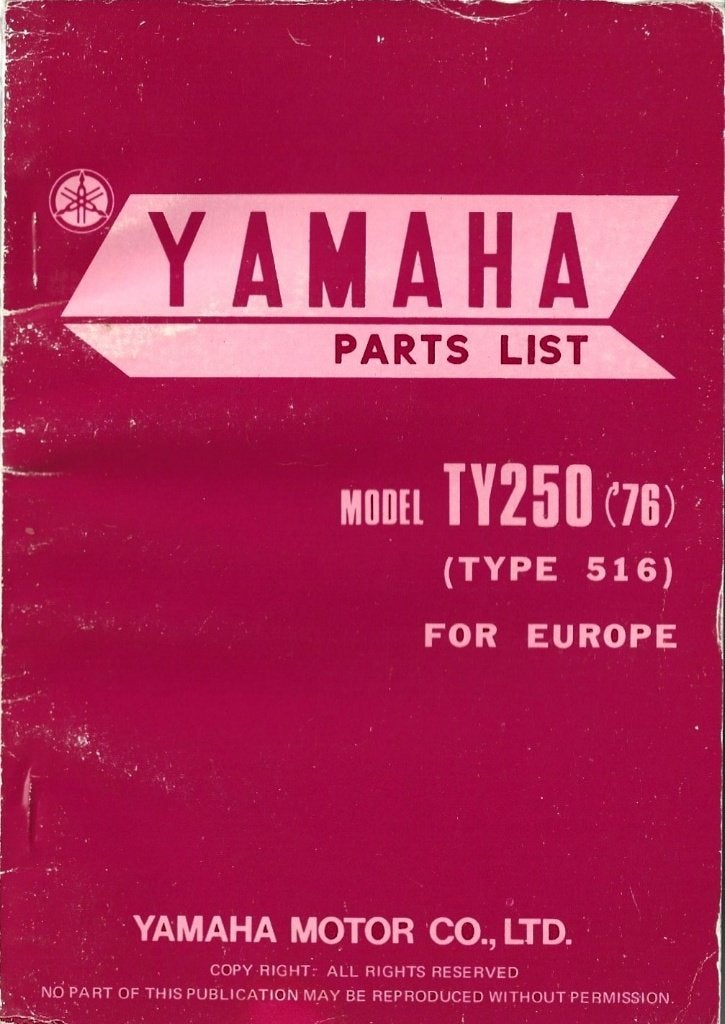 Yamaha TY250 Parts List (8051z), Motoren, Verzenden, Yamaha