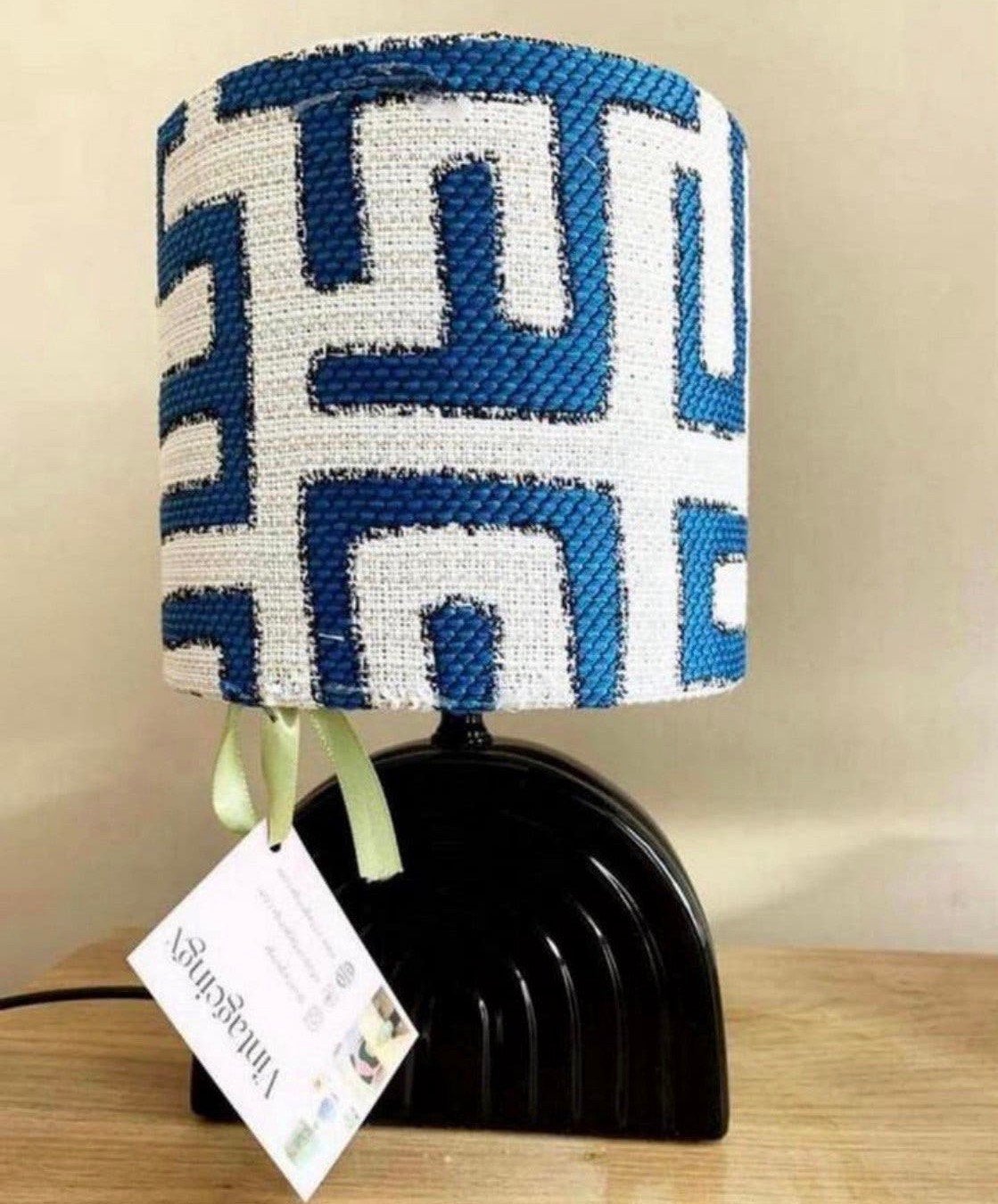 Vintage lampenkap met blauw tinten en lampenvoet, Ophalen of Verzenden, Zo goed als nieuw