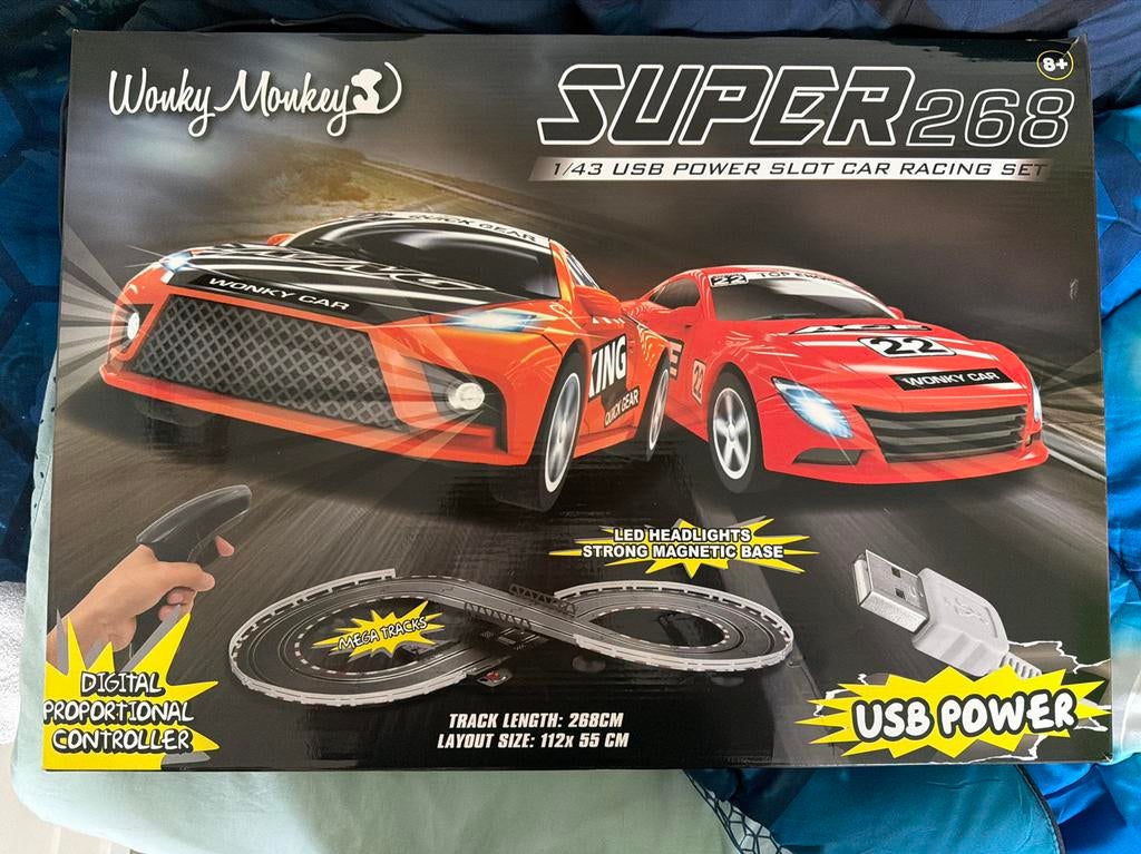 Wonky Monkey SUPER268 racebaan met 2 auto's, Racebaan, Zelf te bouwen, Nieuw, Elektrisch