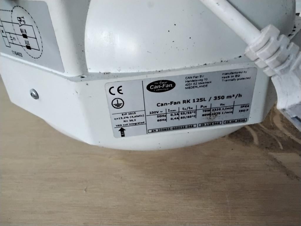 Can-Fan RK 125L Afzuiger 350 m³/h, Ophalen of Verzenden, Gebruikt, Afzuiger