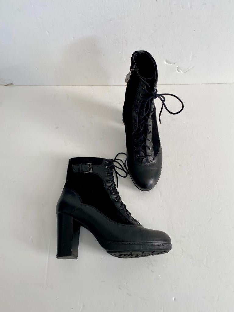 H680 Geox maat 40 lage laarsjes hak laarzen schoenen zwart, Geox, Zwart, Ophalen of Verzenden, Zo goed als nieuw
