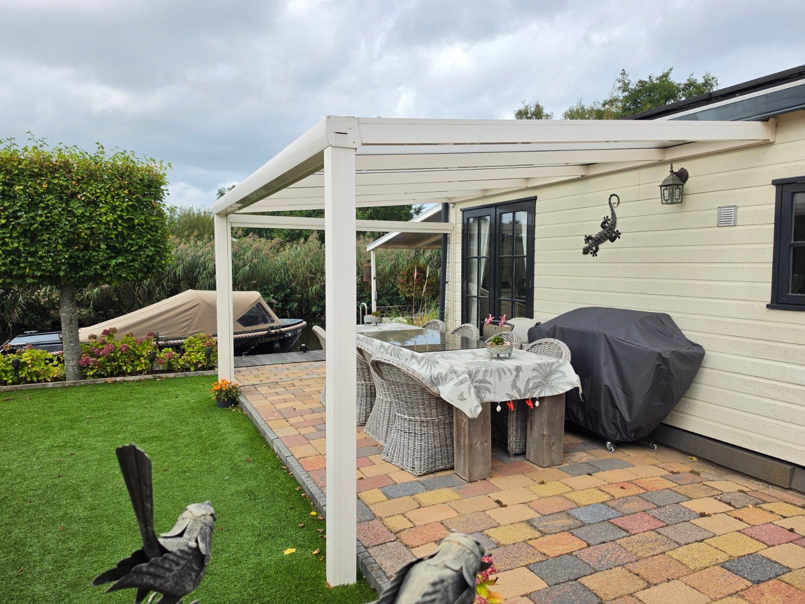 Terrasoverkapping met elektrisch windscherm en dimbare spots, Ophalen, Gebruikt, Veranda