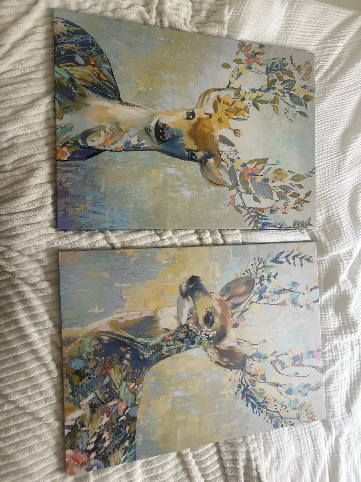 Set van 2 Hert Schilderijen - 60 cm lang, Ophalen, Dieren, Print, Op houten frame