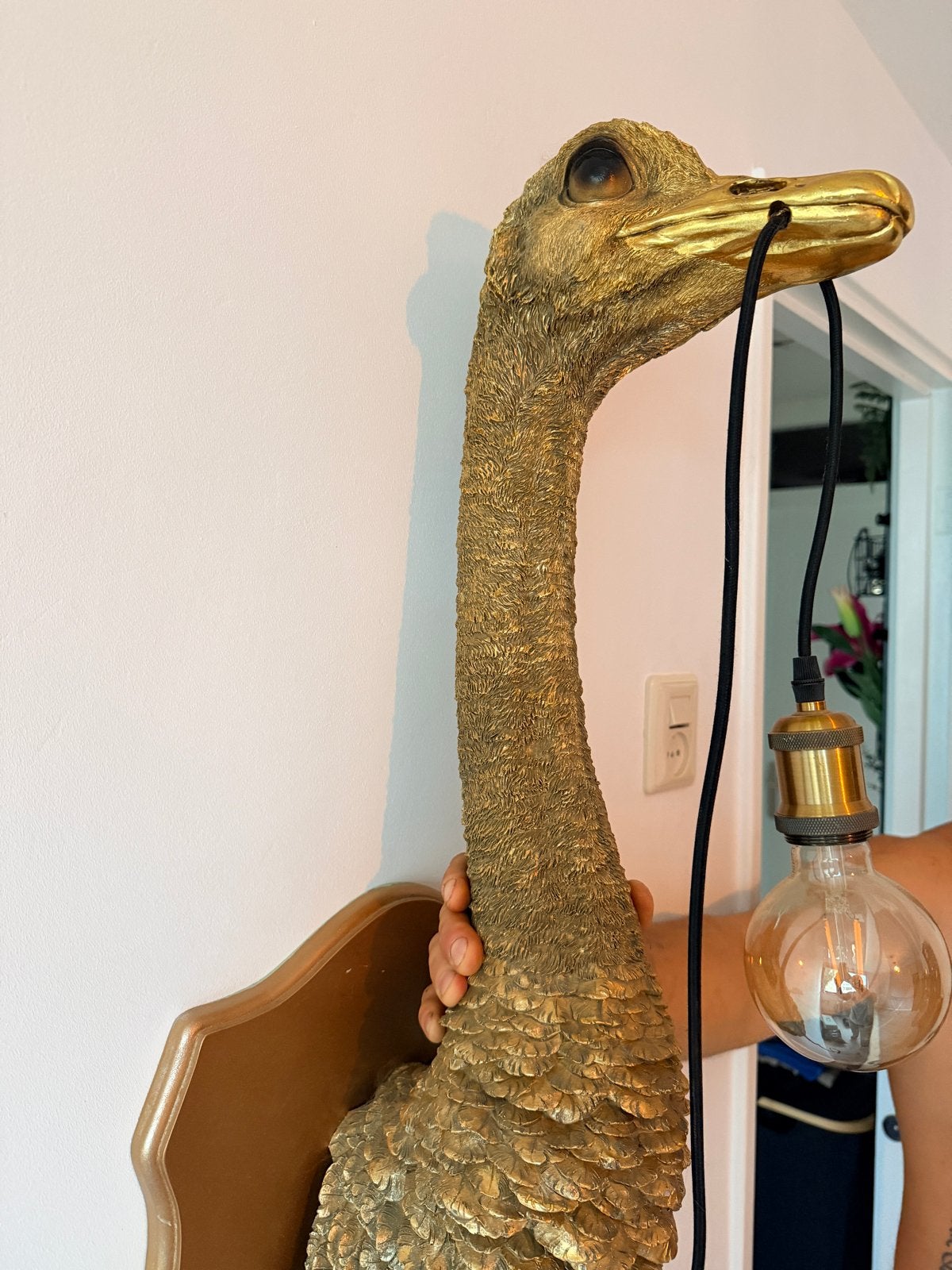 Franz Joseph struisvogel wandlamp goud – eyecatcher, Huis en Inrichting, Ophalen, Gebruikt, Wandlamp, Met schakelaar