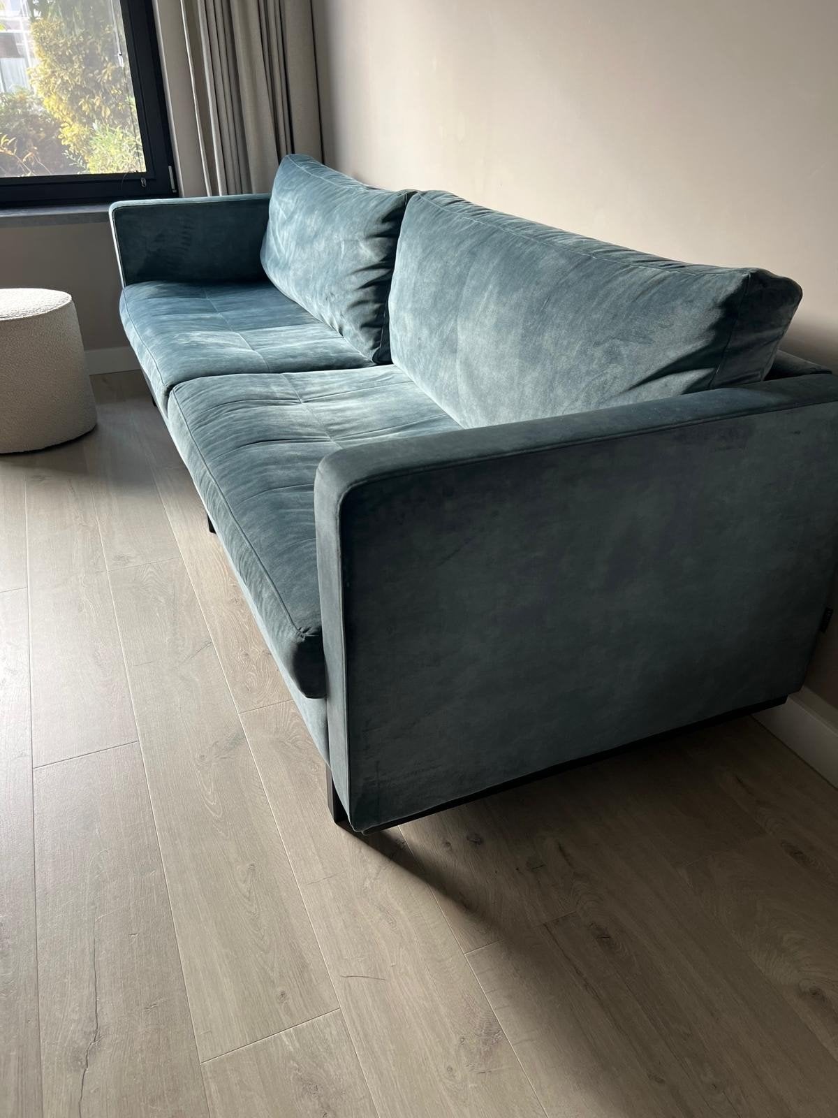 Bank 4 zits. Groen suede., Ophalen, 75 tot 100 cm, Rechte bank, Stof