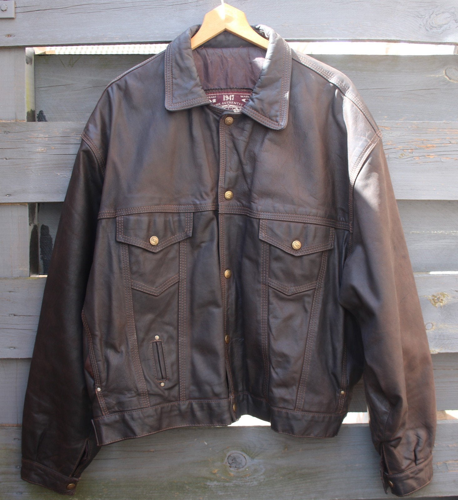 Vintage bruine bruine vetlederen truckersjas Small, Bruin, Biker's, Ophalen of Verzenden, Zo goed als nieuw