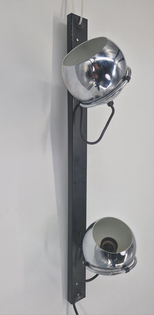 Vintage Space Age Wandlamp | Chrome Eyeball Spots | 2-Lichts, Gebruikt, Onbekend, Ophalen of Verzenden, Onbekend