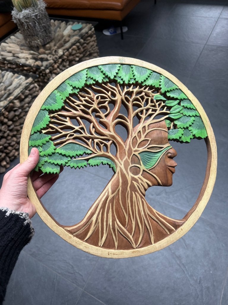 Levensboom massief suarhout Bali Indonesie 40 cm, Oosters, 40 cm, Hout, Meerkleurig