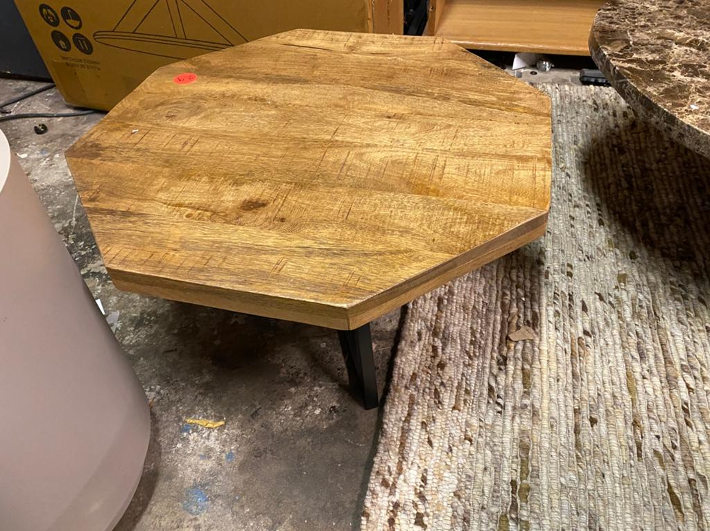 Bijzettafel 8 kant massief mangohout 52x52x40, Ophalen, Zo goed als nieuw, Rond, Minder dan 55 cm