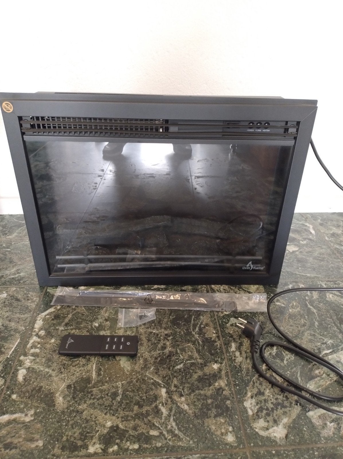 Livin' flame Lugano elektrische haard met afstandsbediening, Ophalen, Zo goed als nieuw, Inbouwhaard, Elektrische haard