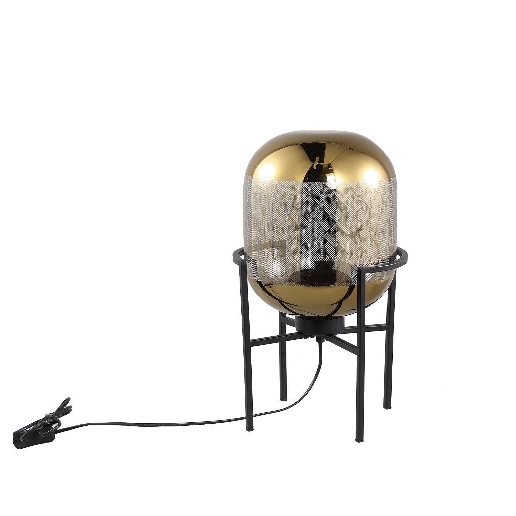 NIEUWE TAFELLAMP GOUD met zwart metalen voet GLAZEN LAMP, Boho, Pietseweg 13A Oud Gastel, Info@ptmd.nl, Nieuw