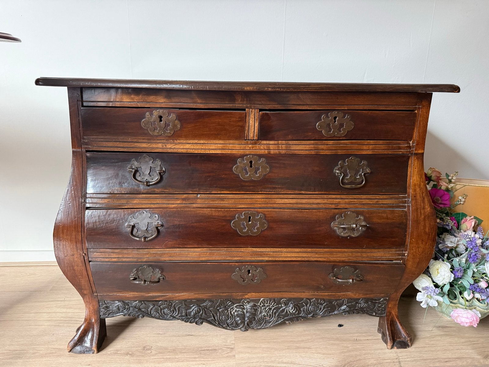 Antieke commode met 5 laden - massief hout, Antiek en Kunst, Ophalen