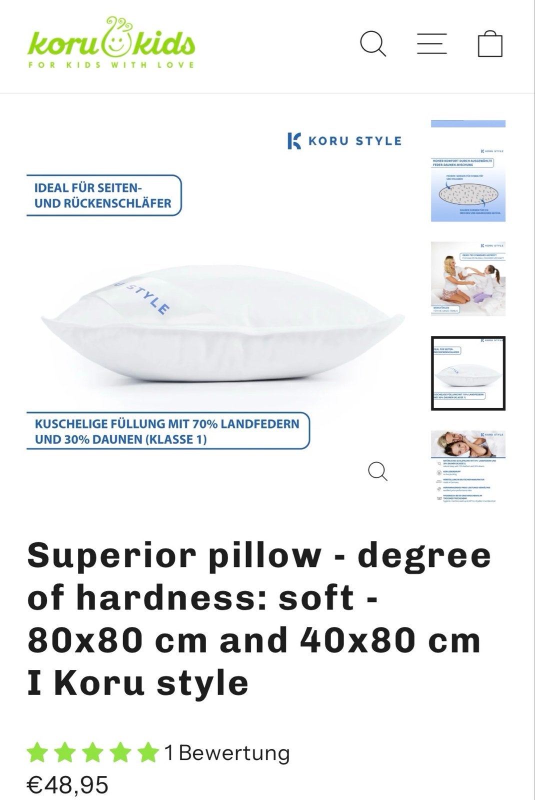 Koru Kids HYGIENO Kussen 40x80 cm - Zacht en Comfortabel, Ophalen, Overige merken, Jongetje of Meisje, Wit