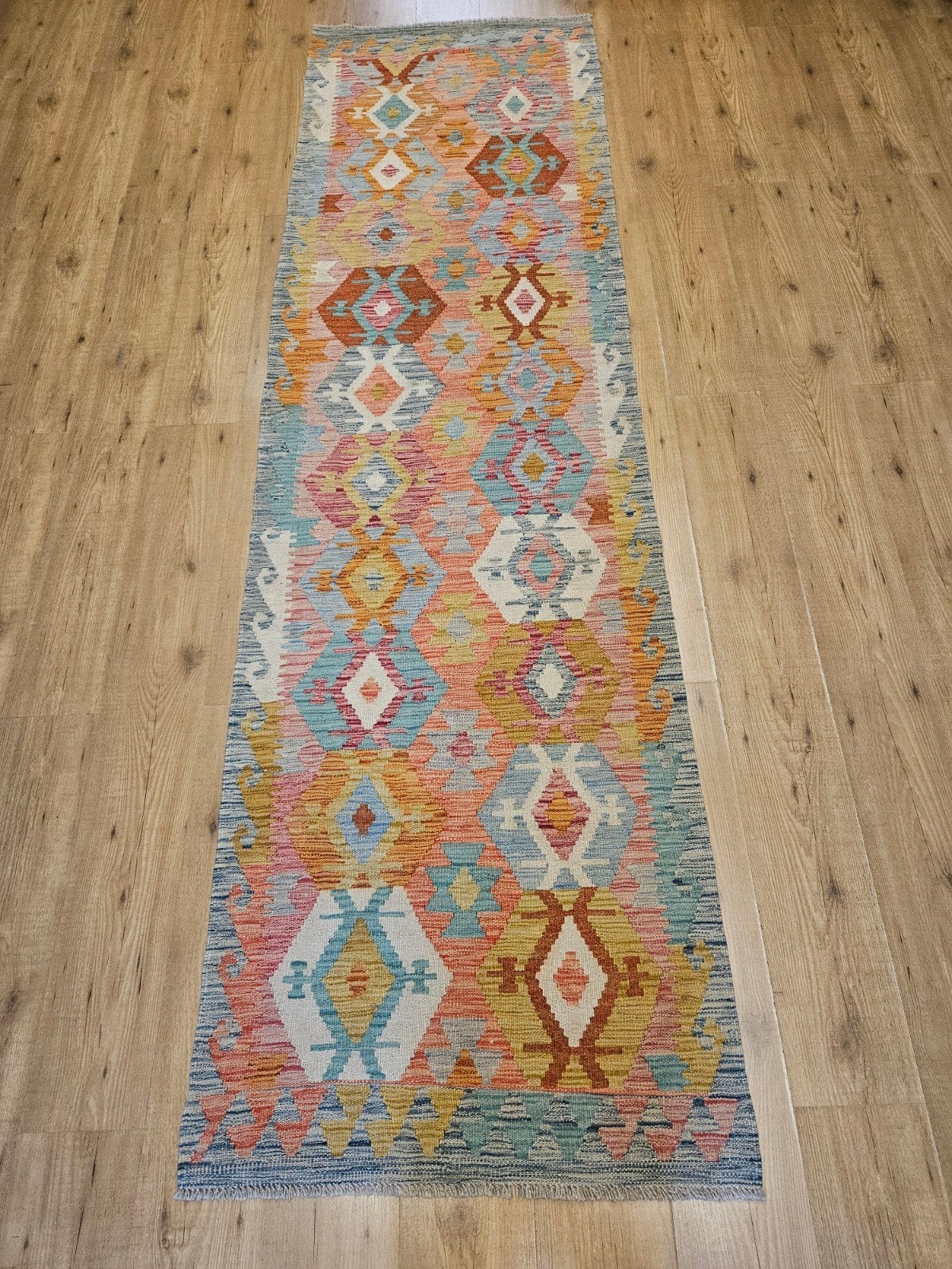 handgeweven oosterse wollen kelim loper 296x84, Info@SlatsAntiek.nl, Crème, Vof Slats Antiek, Kelim