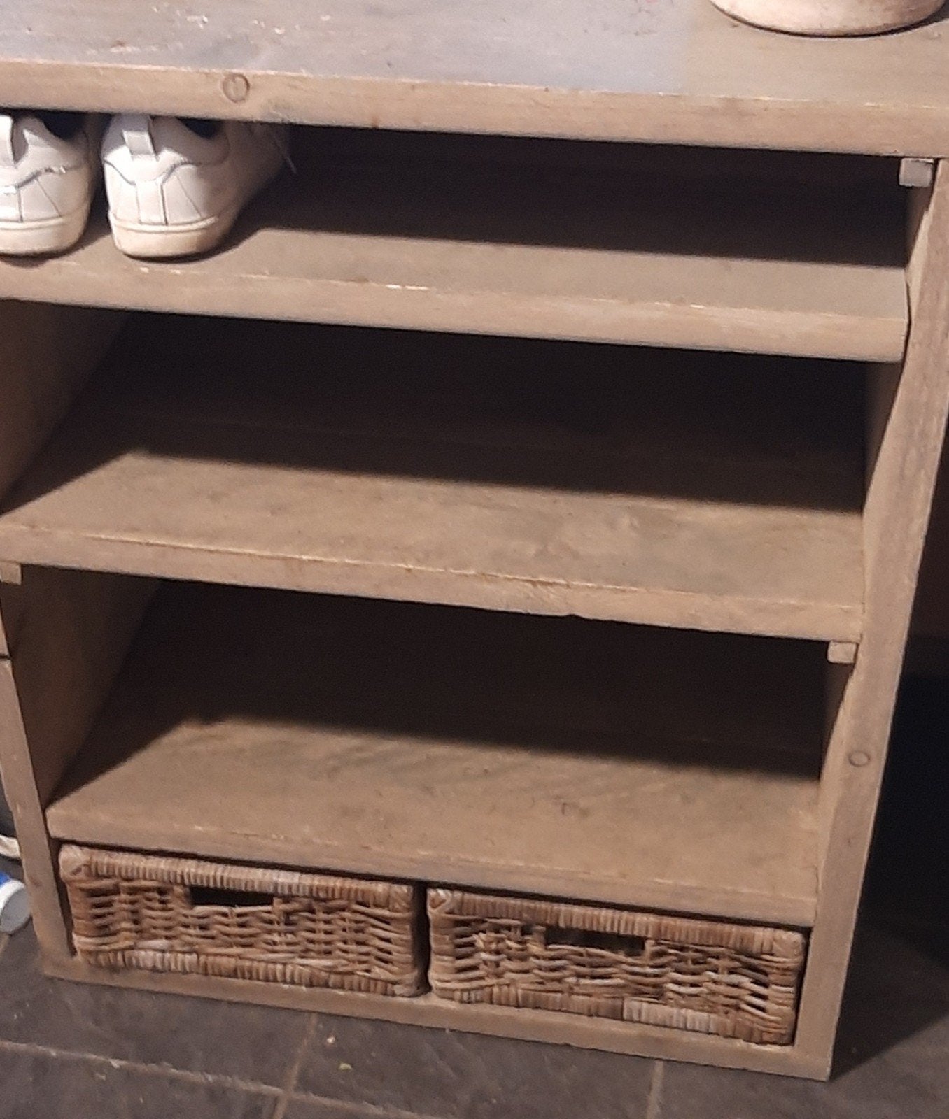 Steigerhout schoenenkast met gratis rieten lades, Ophalen, Gebruikt, Landelijk, Robuust