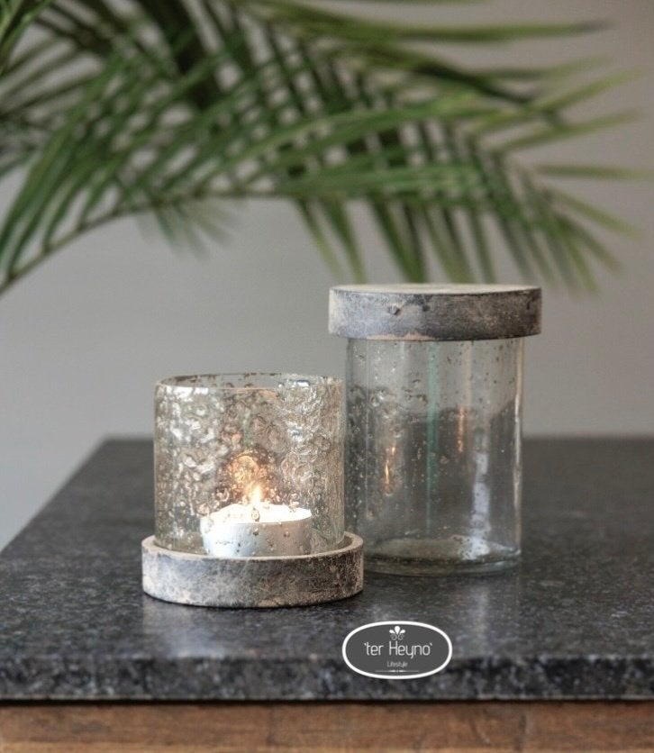Glazen windlicht pot met deksel mt L stoer sober landelijk, Huis en Inrichting, Windlicht, Verzenden, Nieuw, Glas