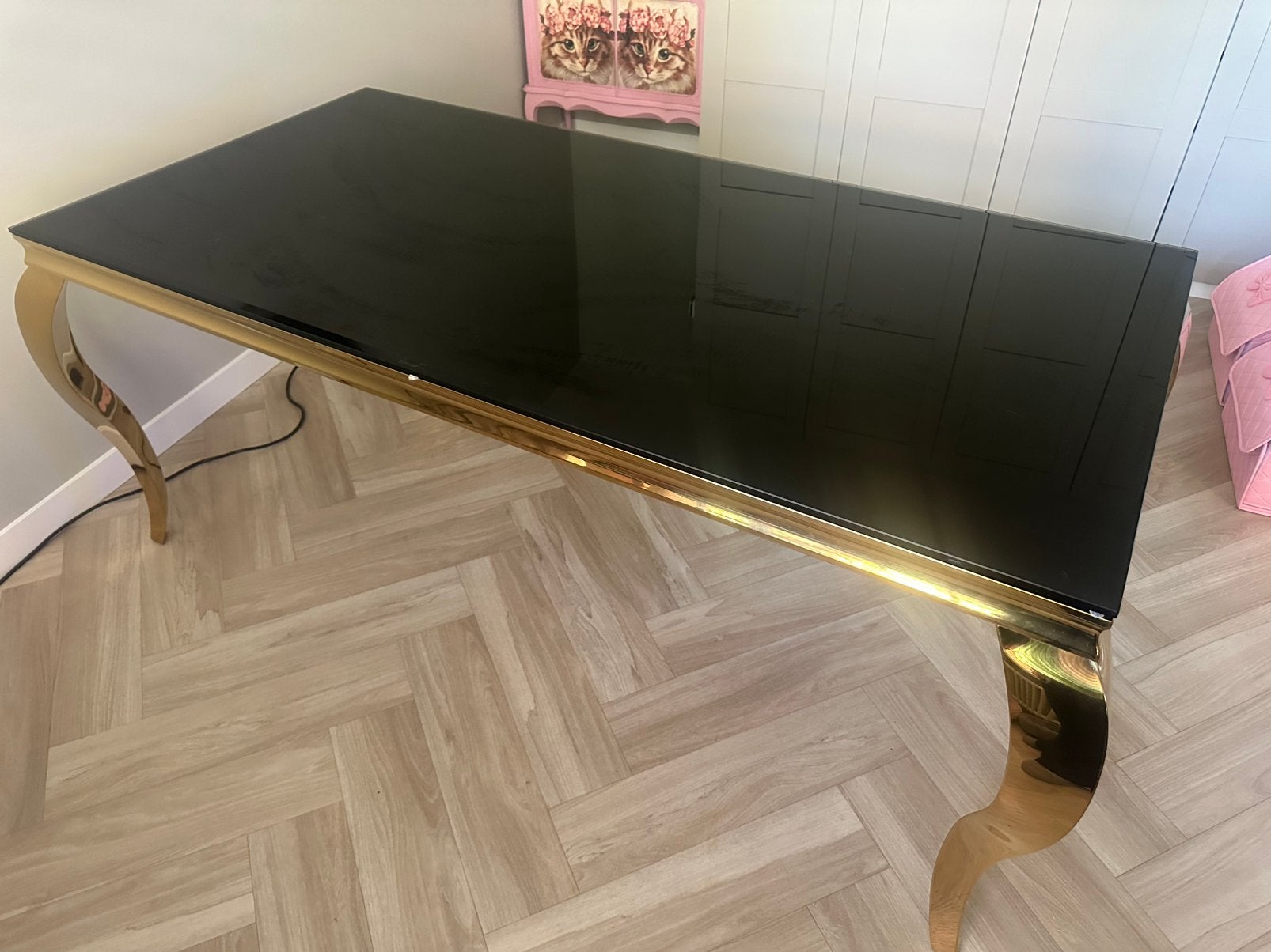 Eettafel met masieve glasplaat, Huis en Inrichting, Tafels | Salontafels, Ophalen, 200 cm of meer, 50 tot 100 cm, Zo goed als nieuw