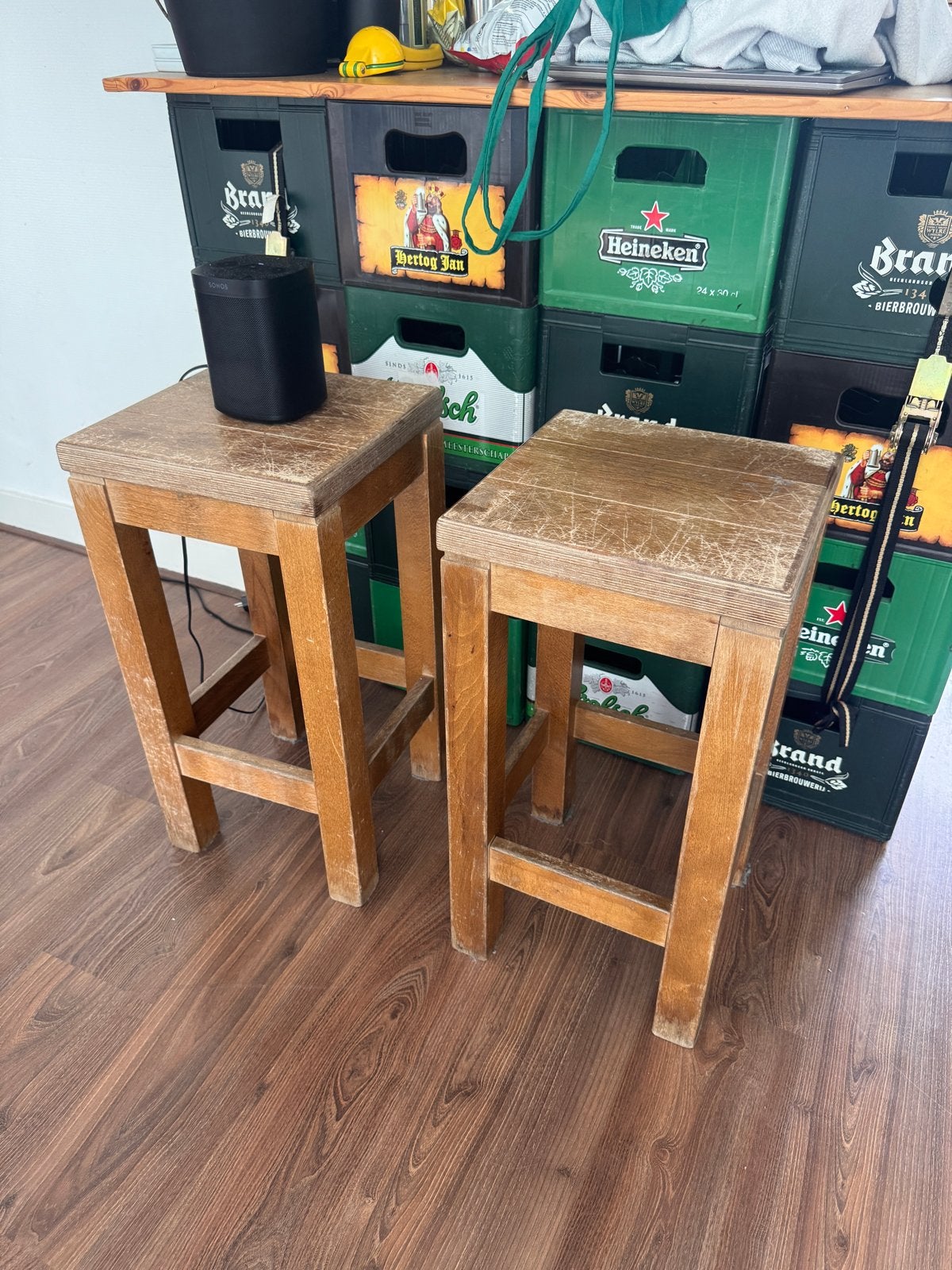 Set van 2 houten krukken, Ophalen, Gebruikt, Hout