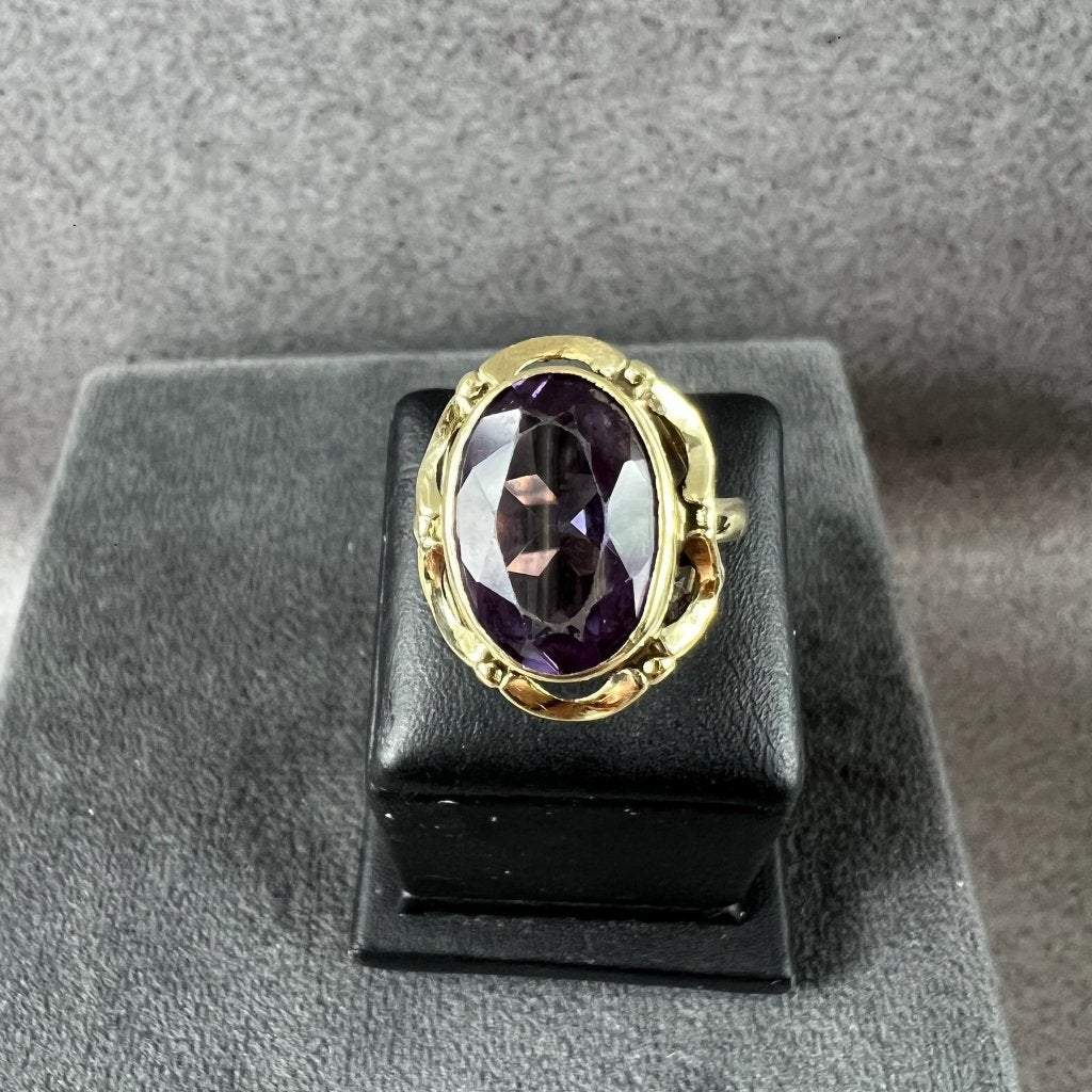 Gouden Ring | 14k | 3,59g | ovale paarse steen | 17 | 412471, Sieraden, Tassen en Uiterlijk, Ringen, Gebruikt, Ophalen of Verzenden