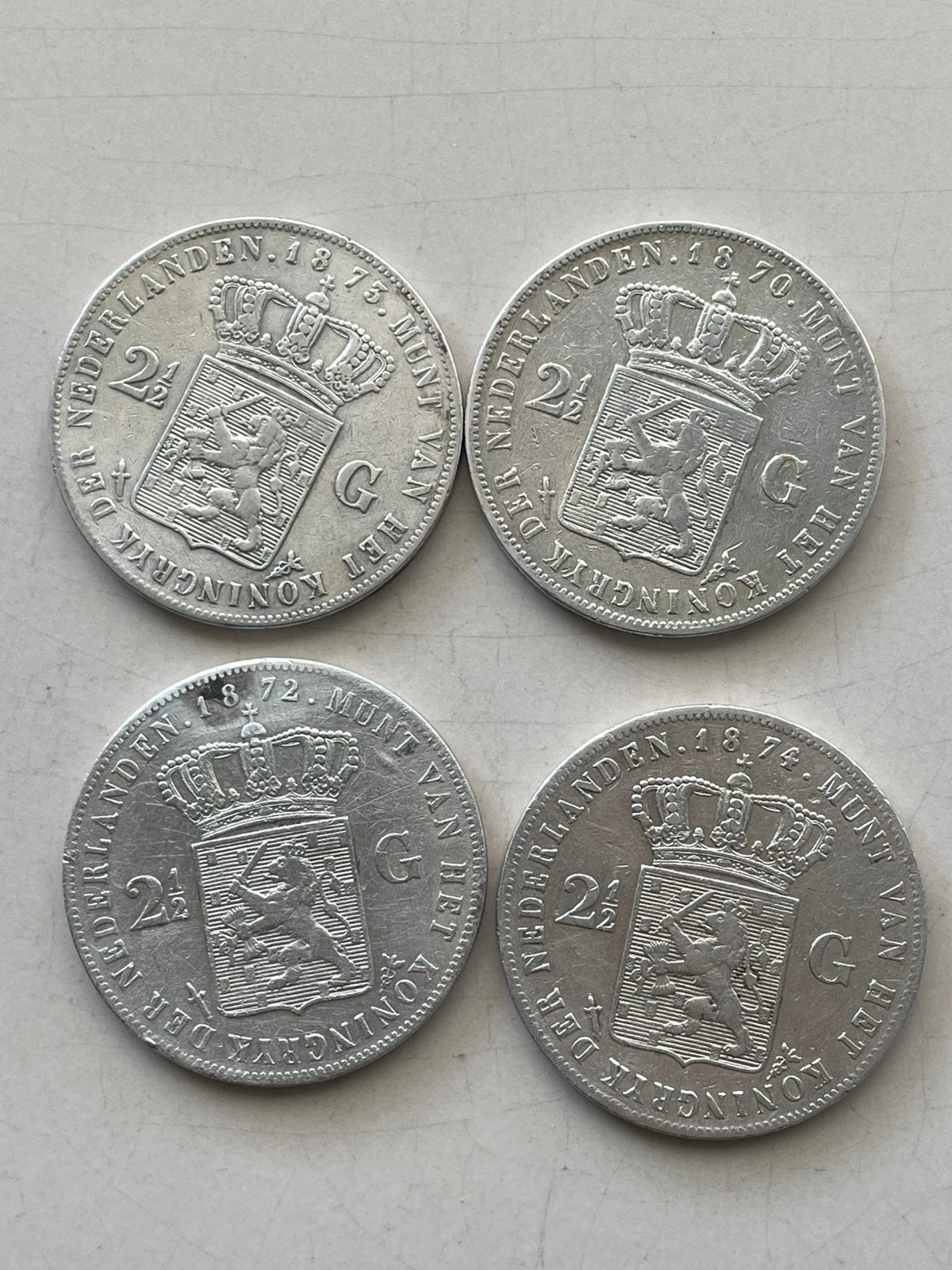 4 rijksdaalders Willem 3 verschillende jaren, Koning Willem III, Verzenden, Zilver, Losse munt