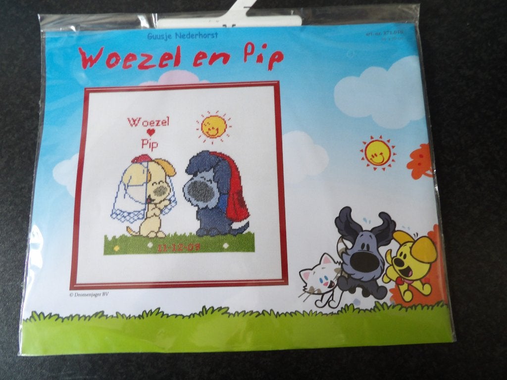 Nieuw borduurpakket Woezel & Pip trouwen, Ophalen of Verzenden, Nieuw, Handborduren, Borduurpakket