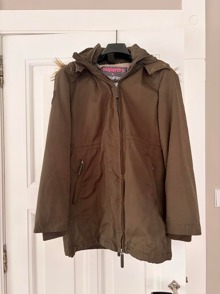 Superdry Parka Jas - Groen met Bontkraag maat S, Ophalen of Verzenden, Gedragen, Maat 36 (S), Groen