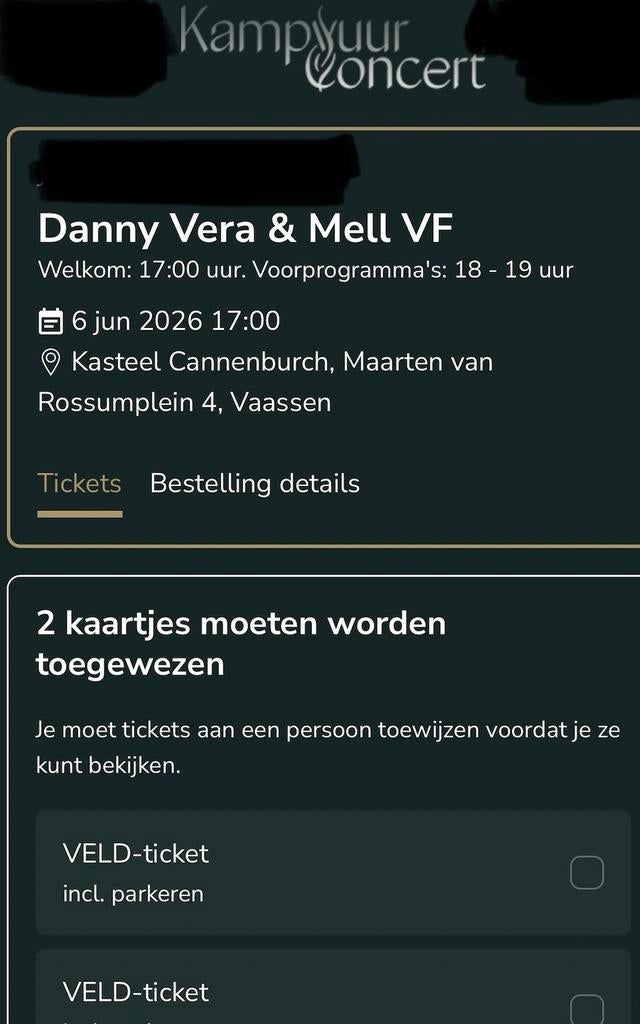 Kampvuur Concert, 2x tickets, 6 juni 26, Danny Vera & Mel VF, Twee personen, Juni