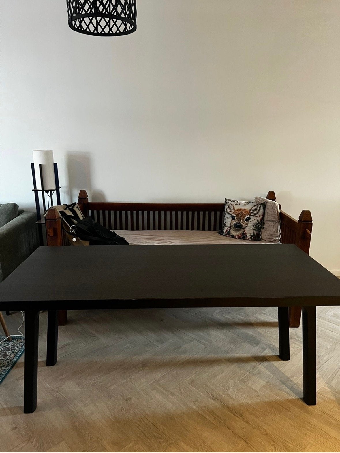 Donkerbruine IKEA eettafel (170x78x75 cm) - Goede staat, Ophalen, Gebruikt, 50 tot 100 cm, Vijf personen of meer