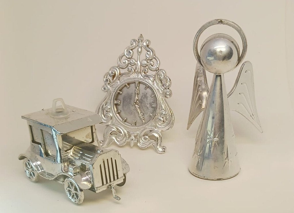 Vintage zilverkleurige kunststof kerstornamenten jaren 1970, Ophalen of Verzenden, Gebruikt