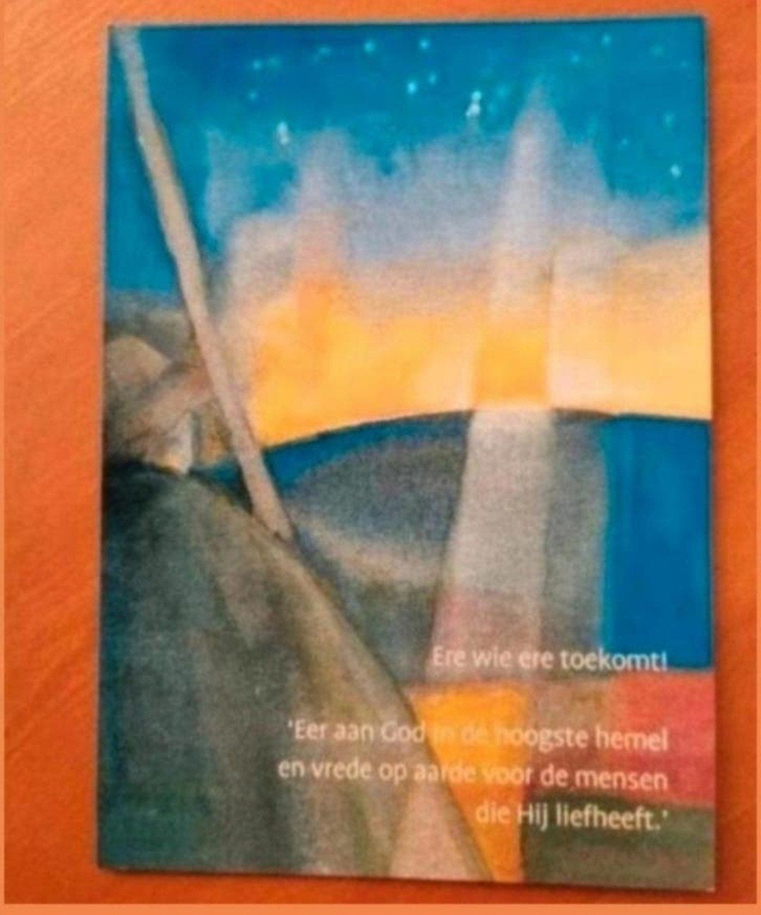 Christelijke kaart 'Eer aan God in de hoogste hemel', Verzamelen, Religie, Ophalen of Verzenden, Zo goed als nieuw, Kaart of Prent