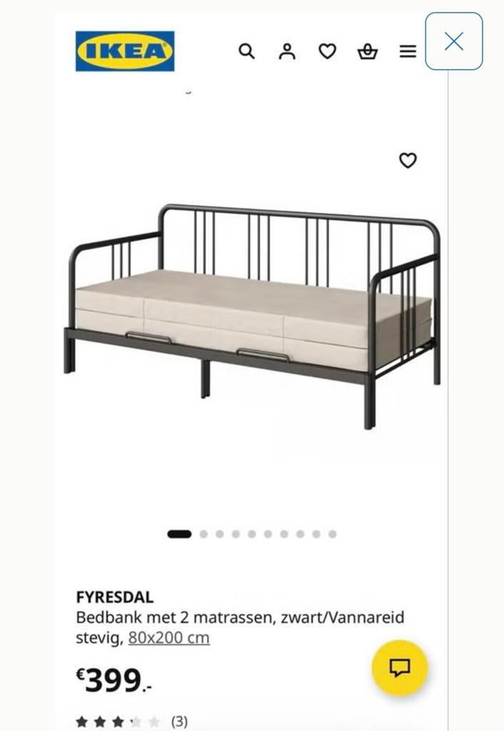 IKEA FYRESDAL Bedbank zonder matras, zwart, 80x200 cm, Eenpersoons, Zwart, Slaapbank, modern., Ophalen of Verzenden
