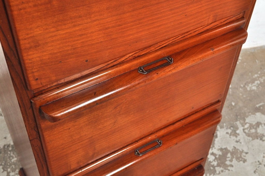 Vintage mahonie archiefkast ladekast kast jaren 40, Gebruikt, 100 tot 150 cm, 3 of 4 laden, 25 tot 50 cm